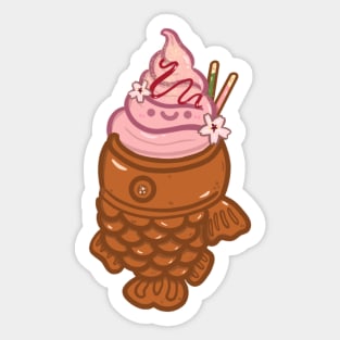 Kawaii Sakura Taiyaki Ice-cream with pocky sticks design sticker Sticker